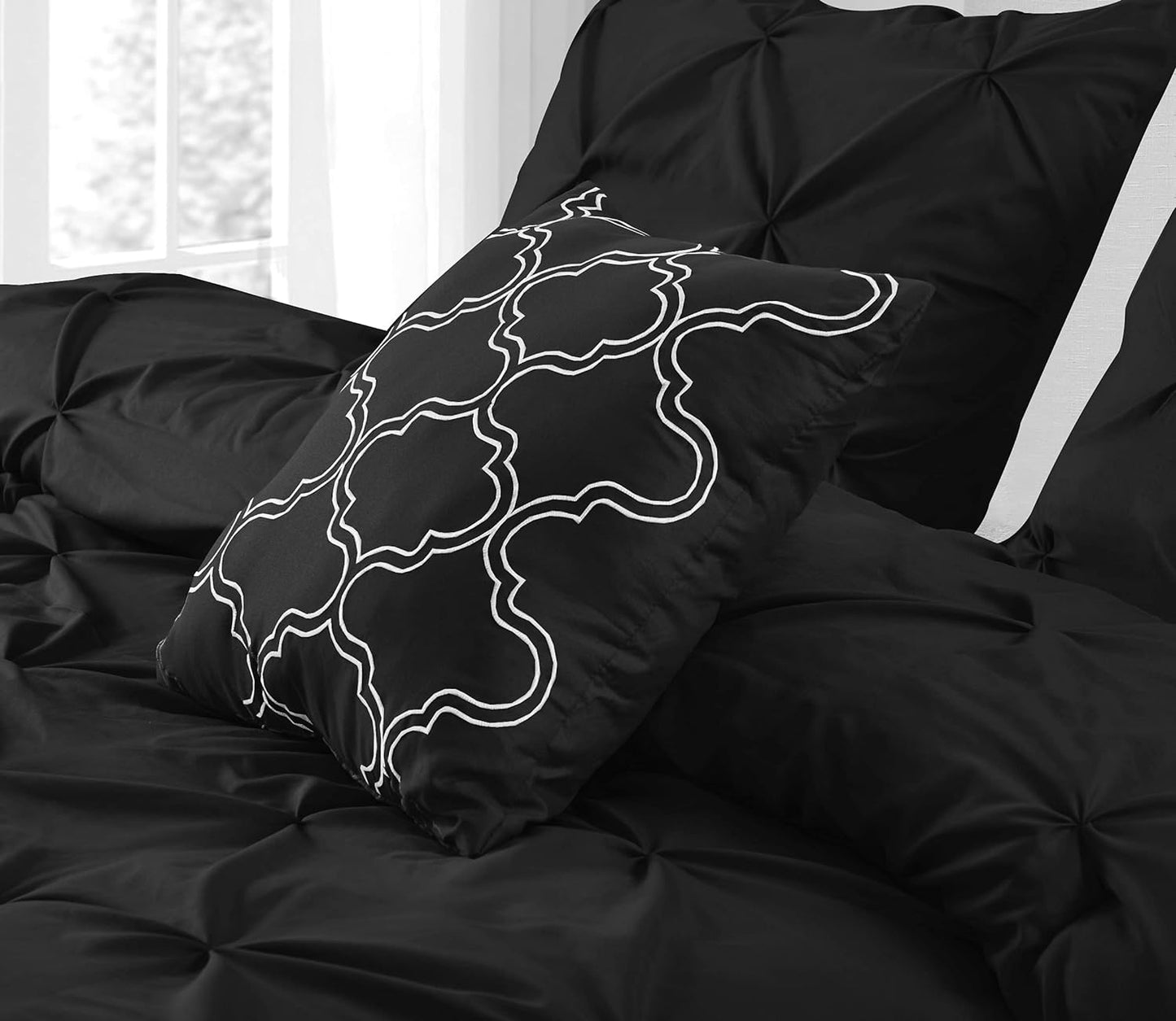 Black Pinch Pleated 4 Piece Bedding Comforter Set