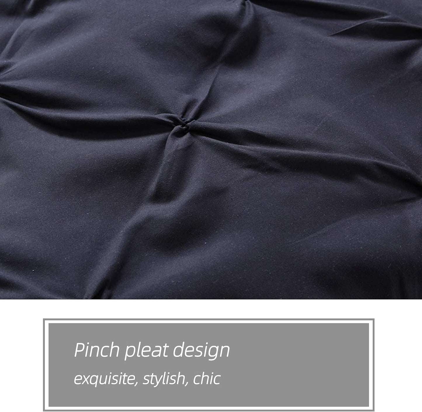 Black Pinch Pleated 3 Piece Duvet Cover Set