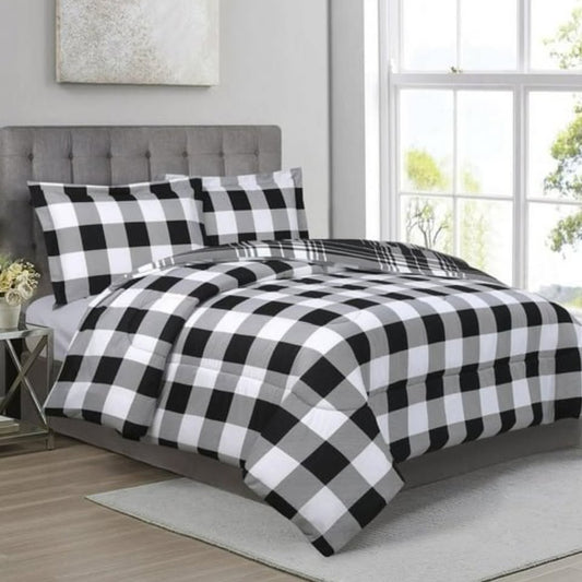 Black White Buffalo Plaid Check Comforter Set