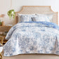 Botanical Blue & White Floral Reversible 3 Piece Bedding Quilt Set