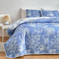 Botanical Blue & White Floral Reversible 3 Piece Bedding Quilt Set