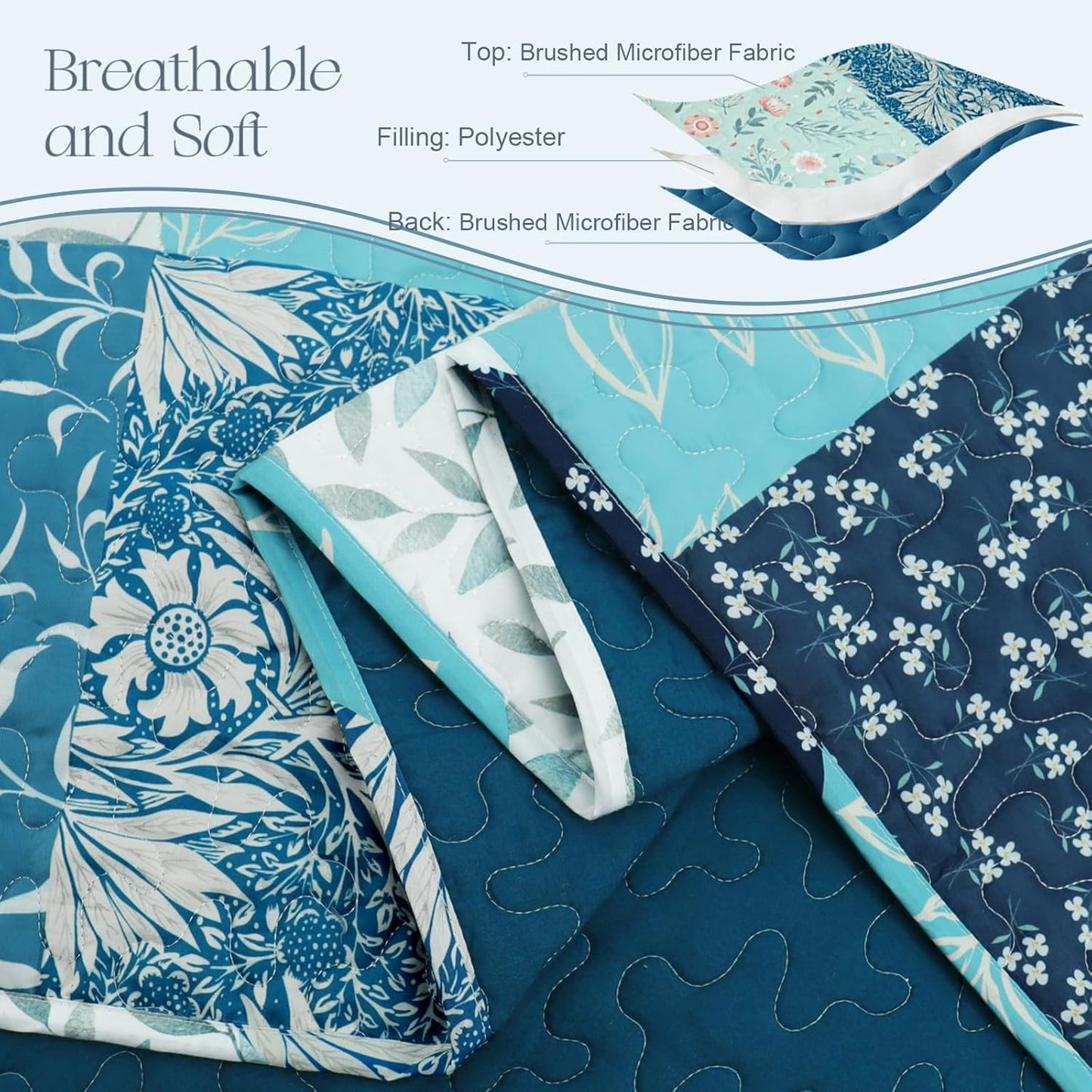 Ensemble de literie 3 pièces patchwork floral violet