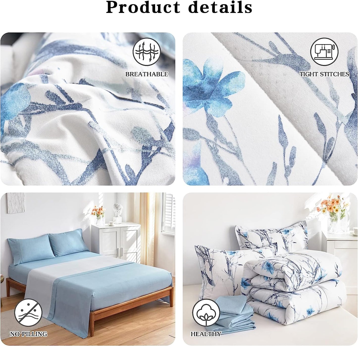 Botanical Blue Floral Branches Reversible 7 Piece Comforter Set