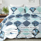 Blue & Green Floral Patchwork 3 Piece Bedding Quilt Set