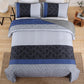 Boho Grey, Blue & Black Stripes 3 Piece Bedding Quilt Set