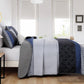 Boho Grey, Blue & Black Stripes 3 Piece Bedding Quilt Set