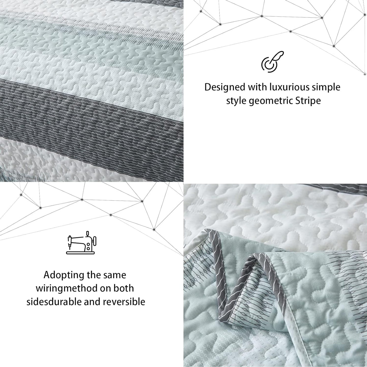 Boho Mint Green & Grey Reversible 2/3 Piece Bedding Quilt Set