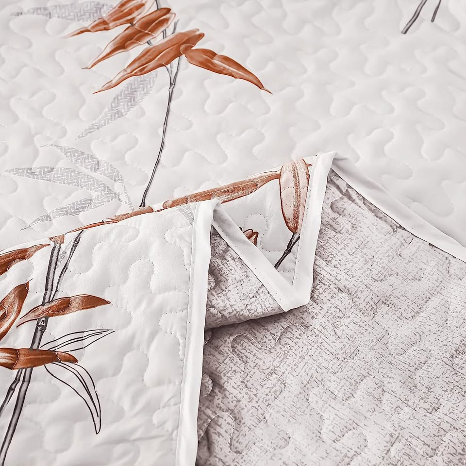 Botanical Burnt Orange Bamboo Leaves 3 Piece Quilt Set