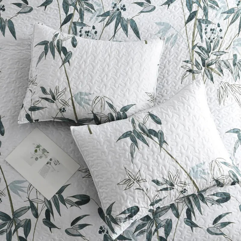 Ensemble de courtepointe réversible 3 pièces à feuilles d'oranger botanique brûlé