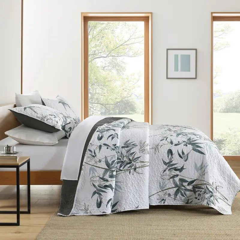 Ensemble de courtepointe réversible 3 pièces à feuilles d'oranger botanique brûlé