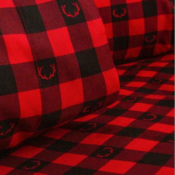 Buffalo Plaid with Antler Motifs Deep Pocket 4 Piece Sheet Set