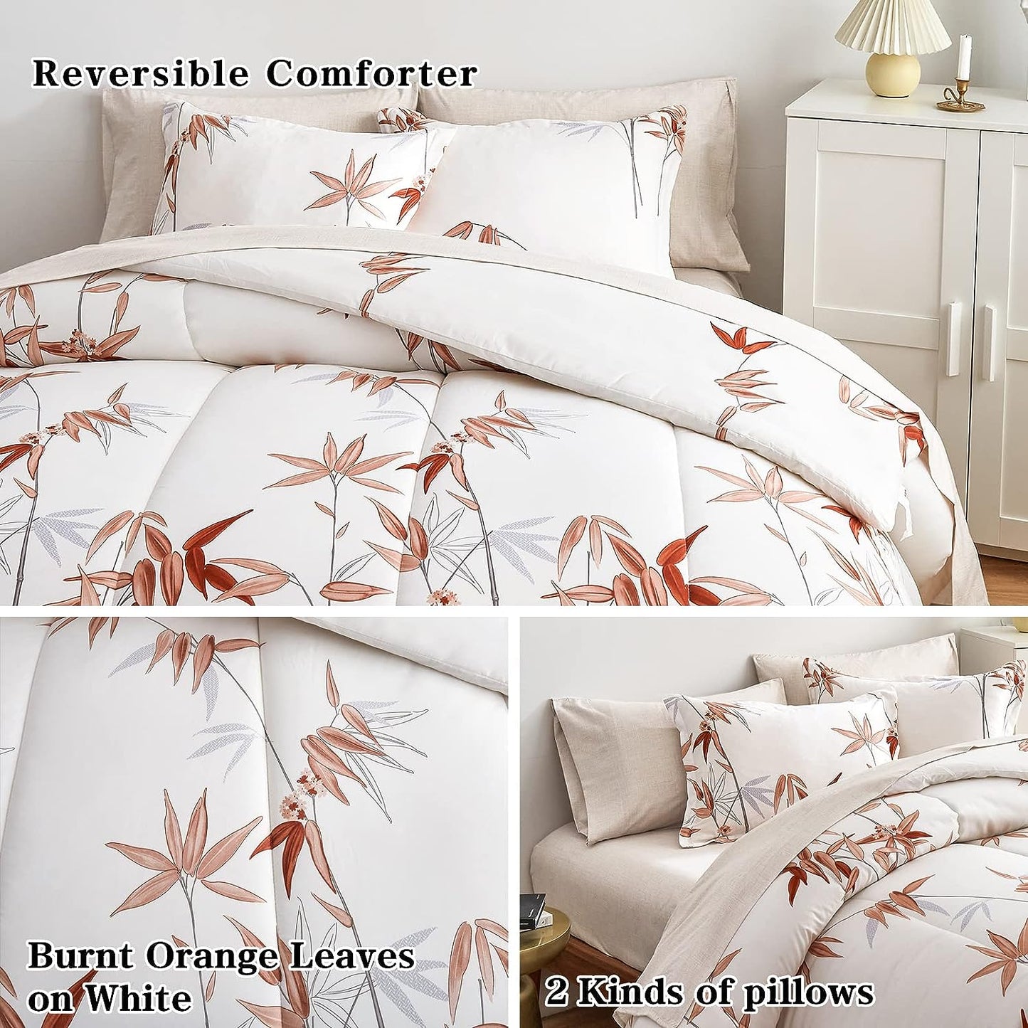 Botanical Burnt Orange Leaves 7 Piece Comforter Set