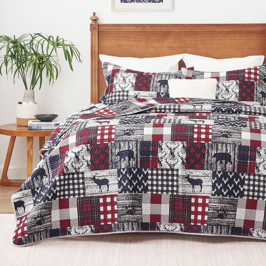 Red Navy Rustic Wildlife 3 Piece Bedspread Set