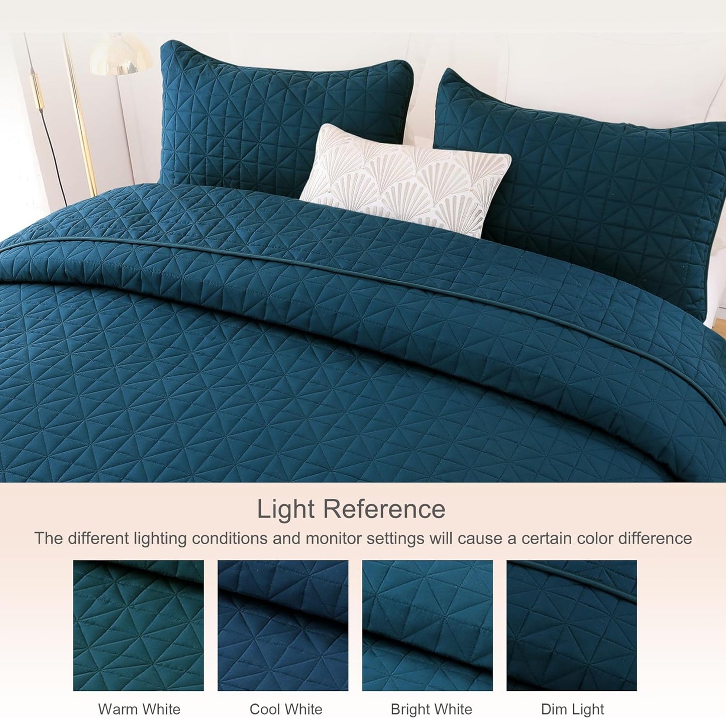 Solid Blue 3 Piece Lightweight Bedding Quilt Set