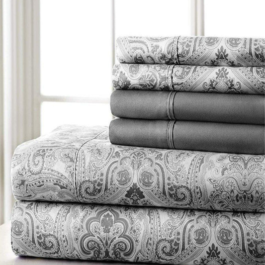 Dark Grey Paisley Deep Pocket 6 Piece Sheet Set