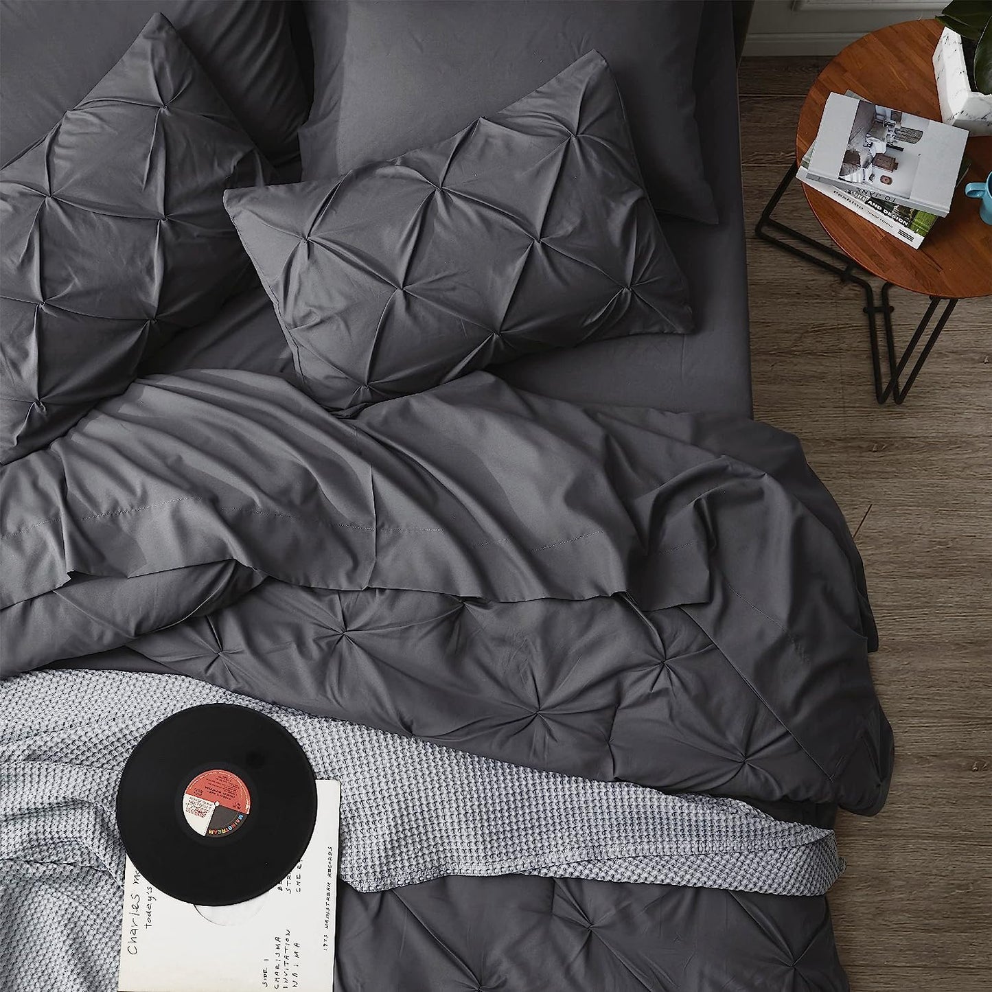 Dark Grey Pinch Pleated 7 Piece Bedding Comforter Set