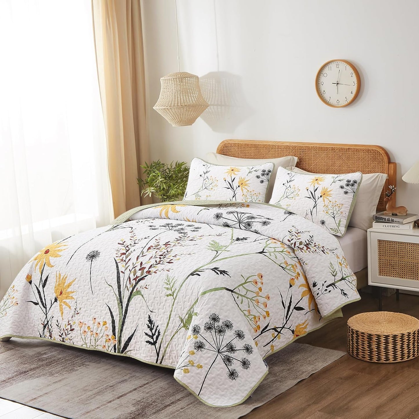 Country Rustic Floral 3 Piece Reversible Quilt Set