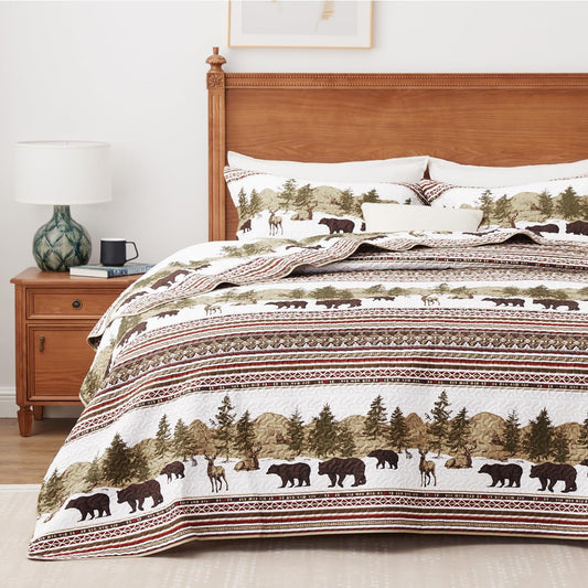 Cabin Forest Wildlife 3 Piece Bedspread Set
