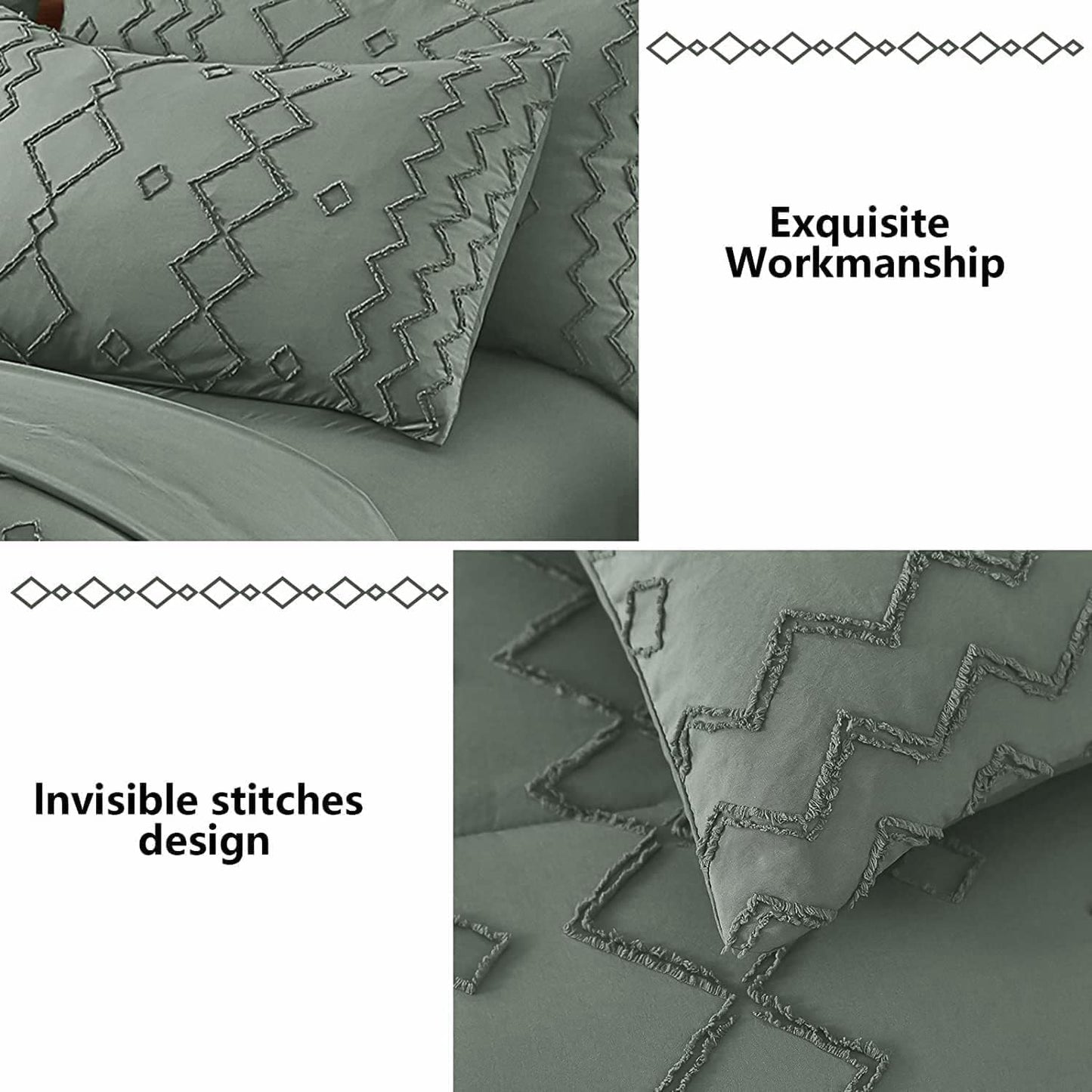 Boho Green Tufted Embroidery 7 Piece Bedding Comforter Set