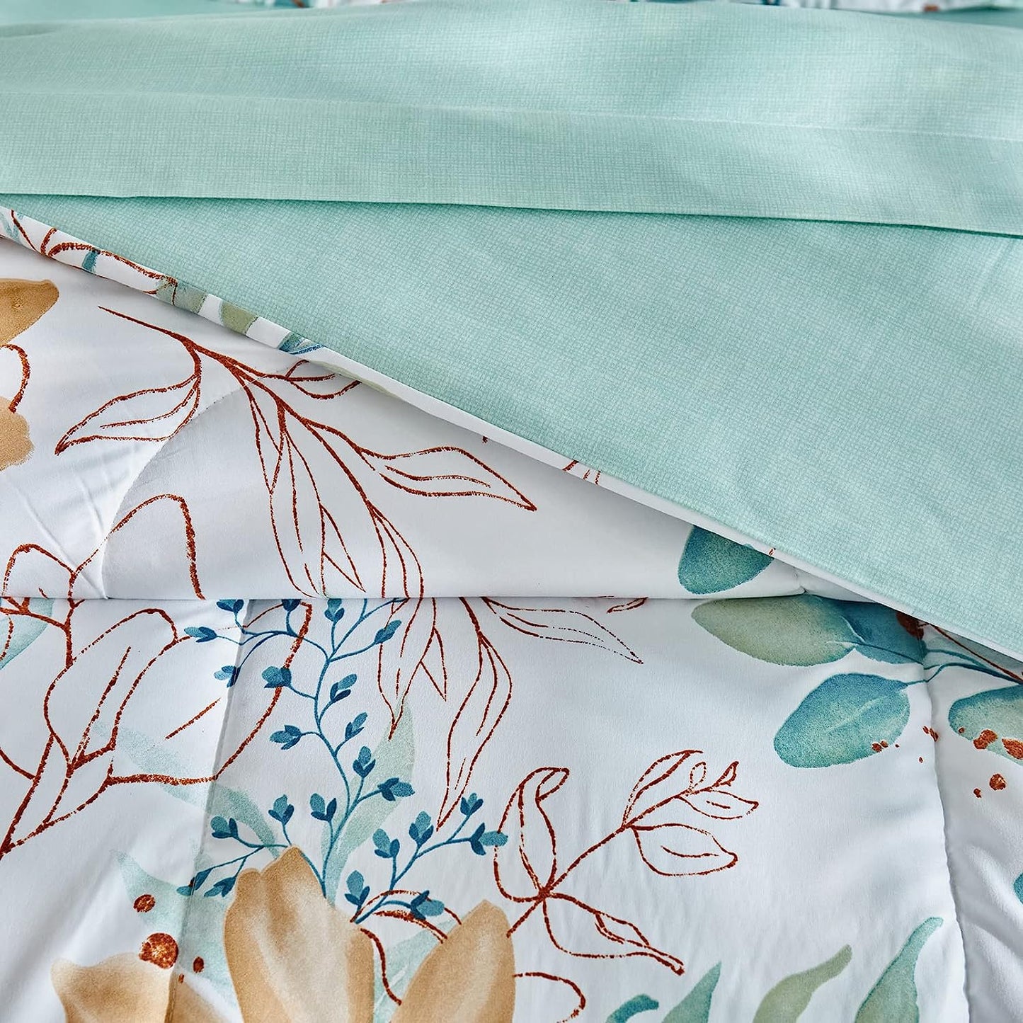 Botanical Green & Yellow Floral Reversible 7 Piece Comforter Set