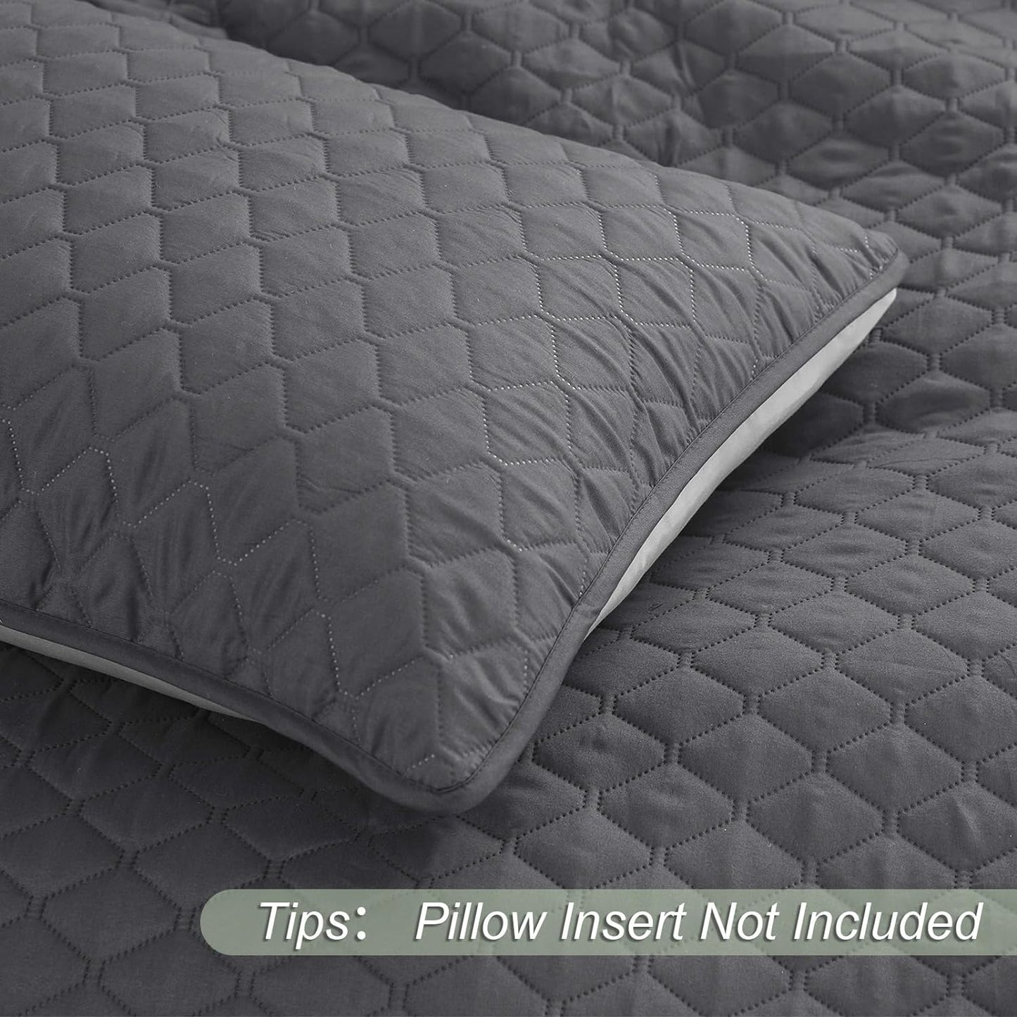 Solid Grey 3 Piece Lightweight Bedding Quilt Set