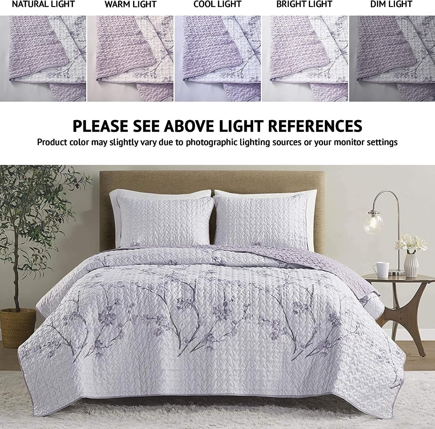 Purple Floral 3 Piece Bedding Quilt Set