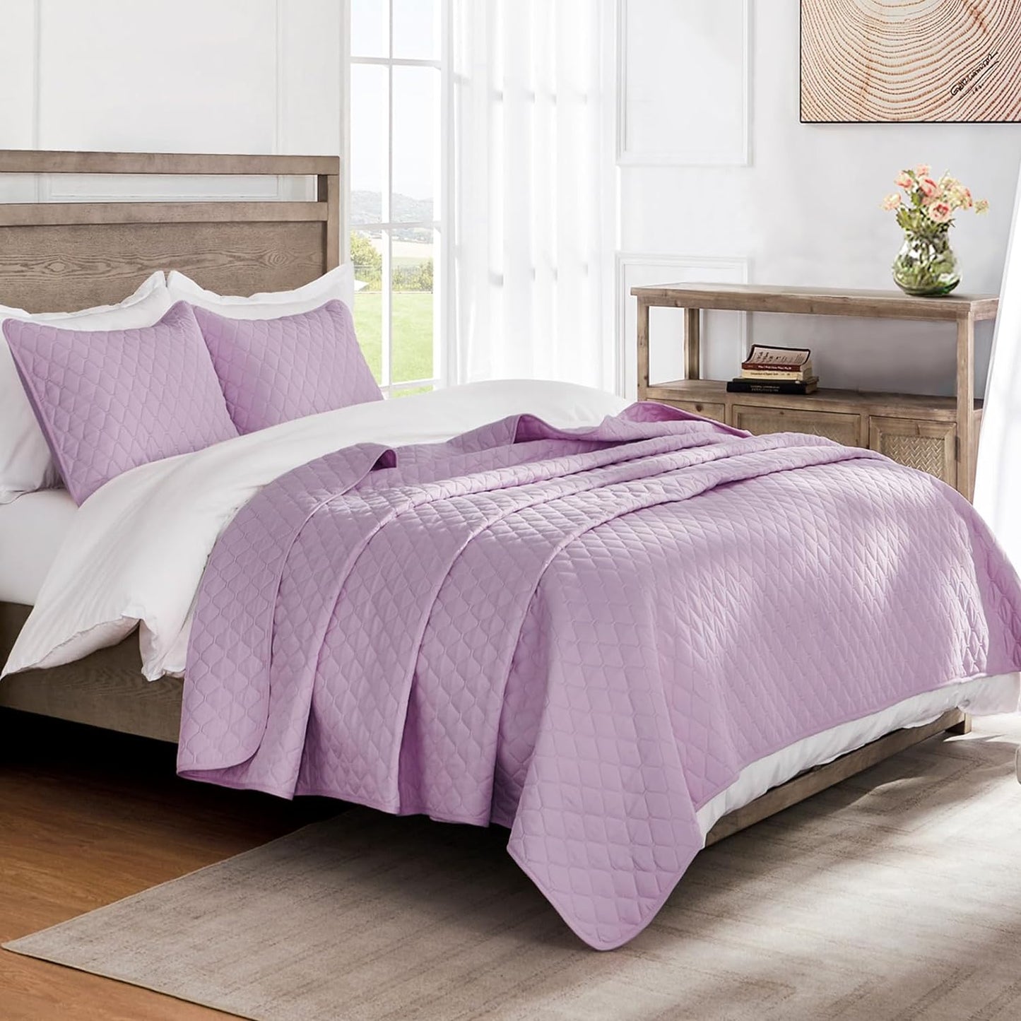 Solid Light Purple 3 Piece Lightweight Bedding Quilt Set