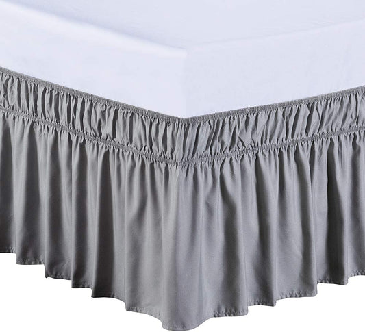 Solid Light Grey Ruffled Wrap Around Bed Skirt