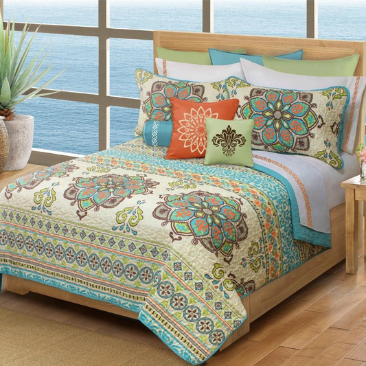 Moroccan Theme Reversible 3 Piece Bedding Quilt Set