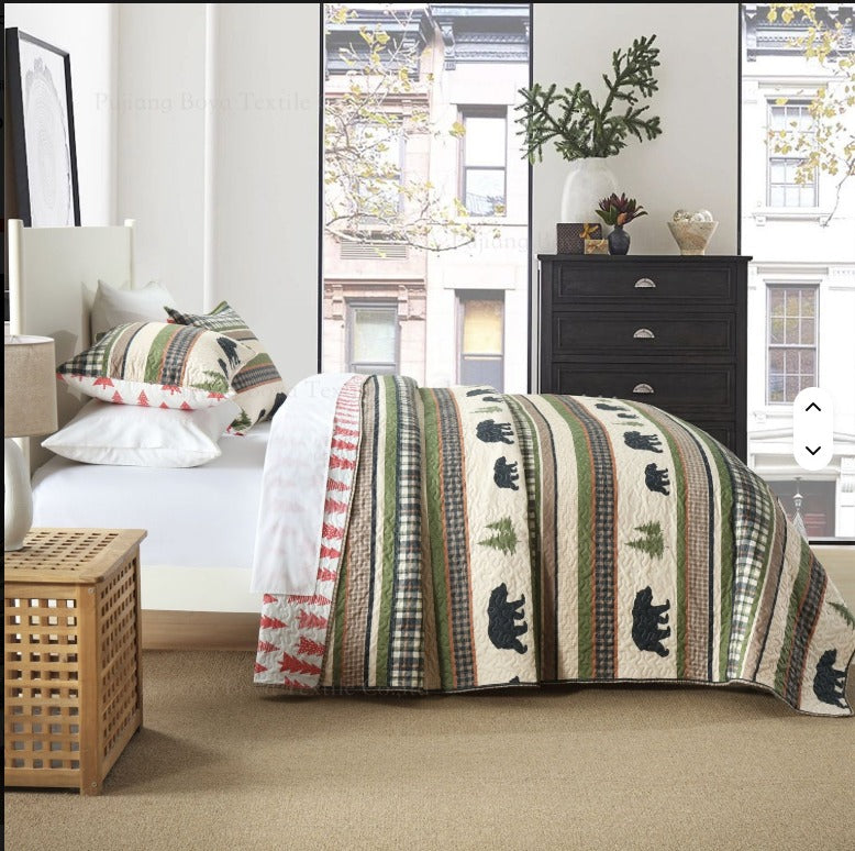 Ensemble de literie 3 pièces Forest Green Bear Cabin