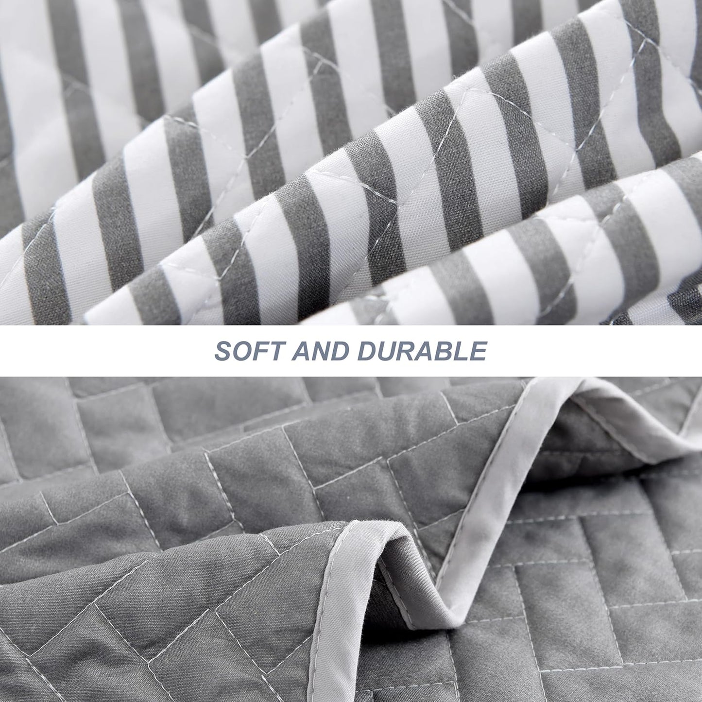 Boho Grey & Blue Stripes Reversible Bedding Quilt Set