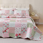 Pink & Green Floral Patchwork 3 Piece Bedding Quilt Set