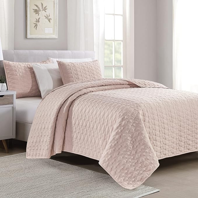 Solid Light Pink 3 Piece Lightweight Bedding Quilt Set