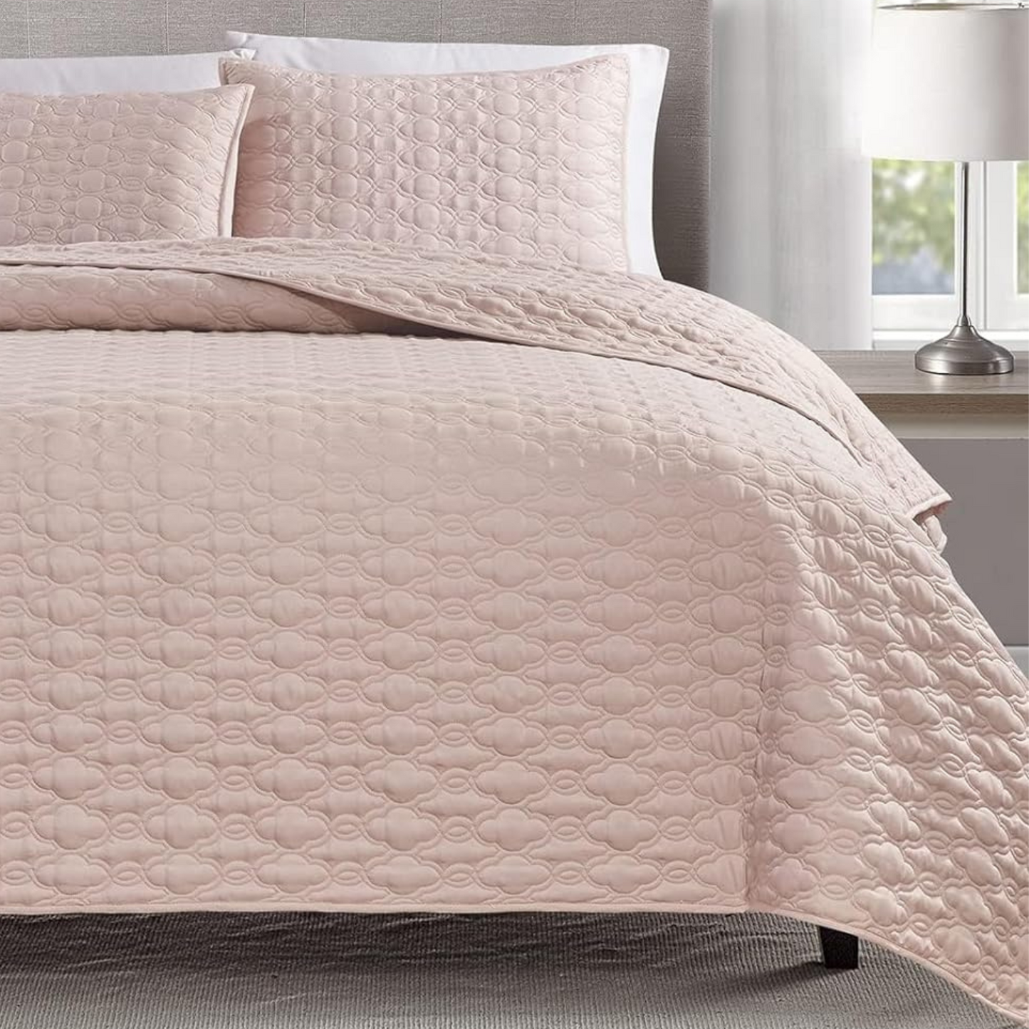 Solid Light Pink 3 Piece Lightweight Bedding Quilt Set