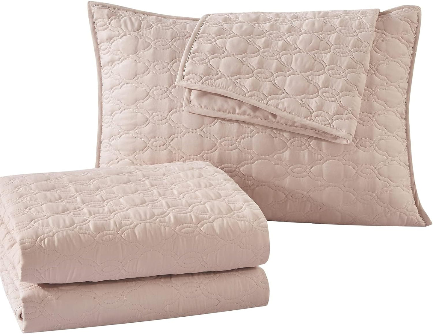 Solid Light Pink 3 Piece Lightweight Bedding Quilt Set