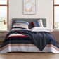 Boho Striped Red & Navy Reversible 3 Piece Bedding Quilt Set