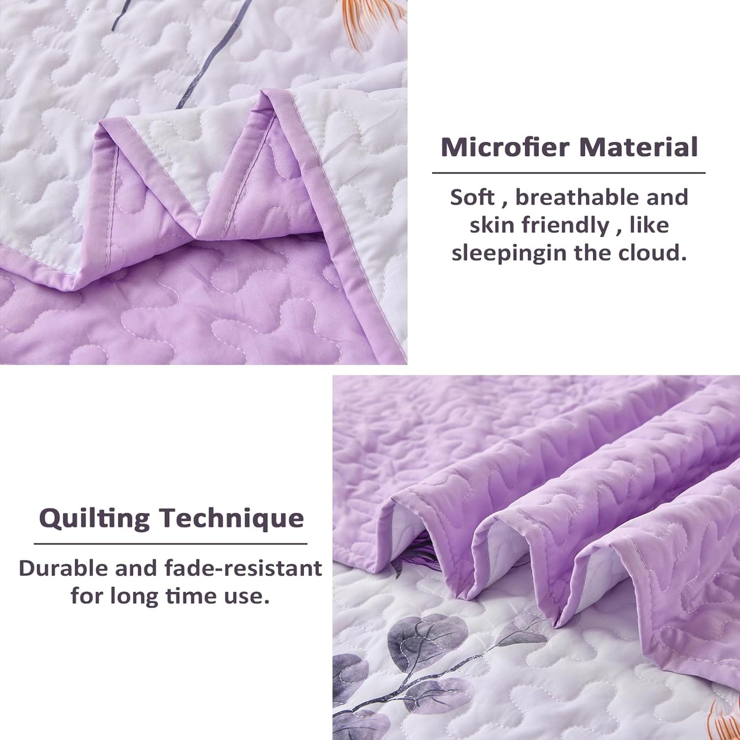 Purple & Yellow Floral 3 Piece Bedding Quilt Set