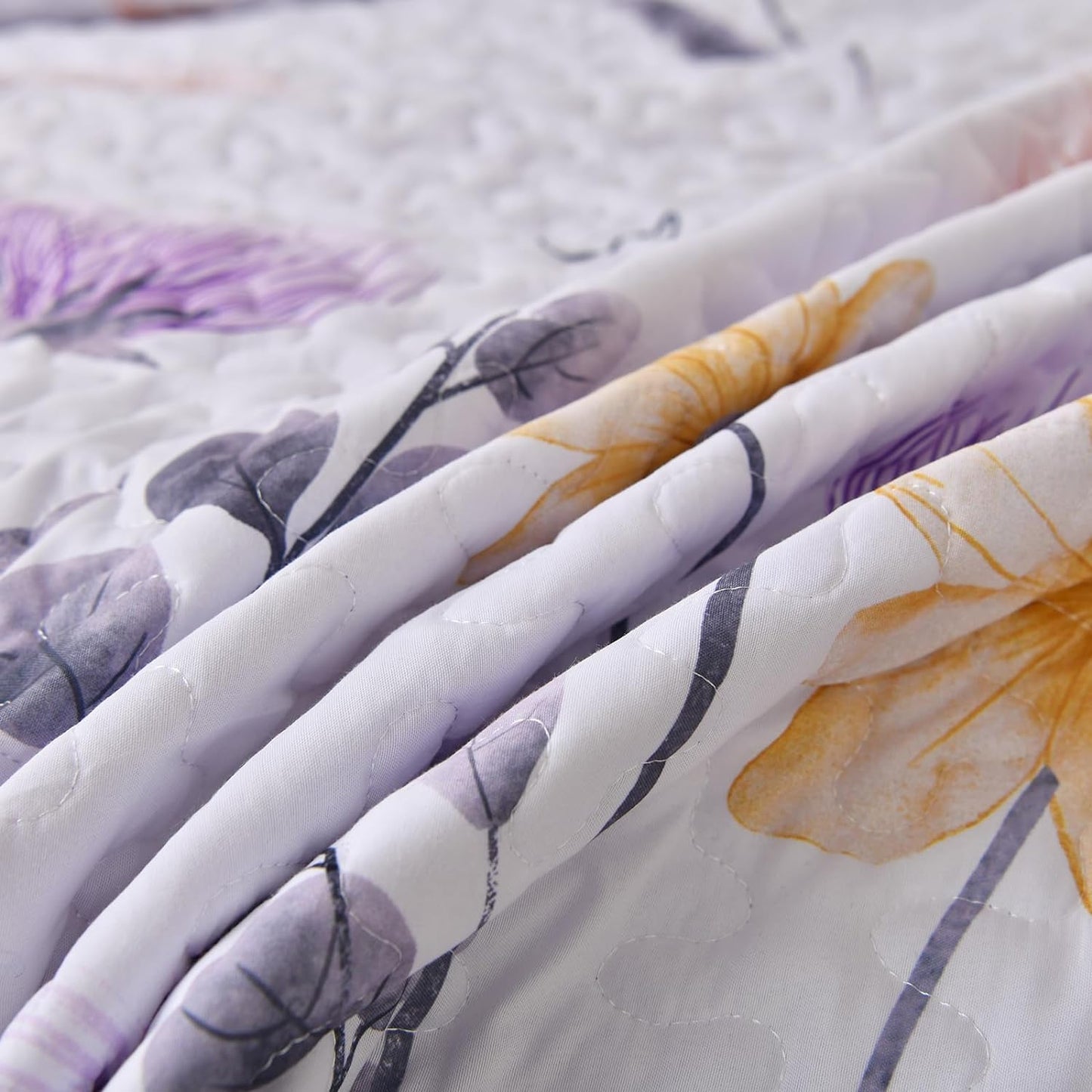 Purple & Yellow Floral 3 Piece Bedding Quilt Set