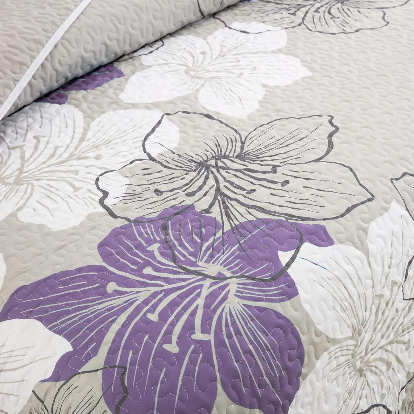 Purple Bohemian Floral 3 Piece Bedding Quilt Set