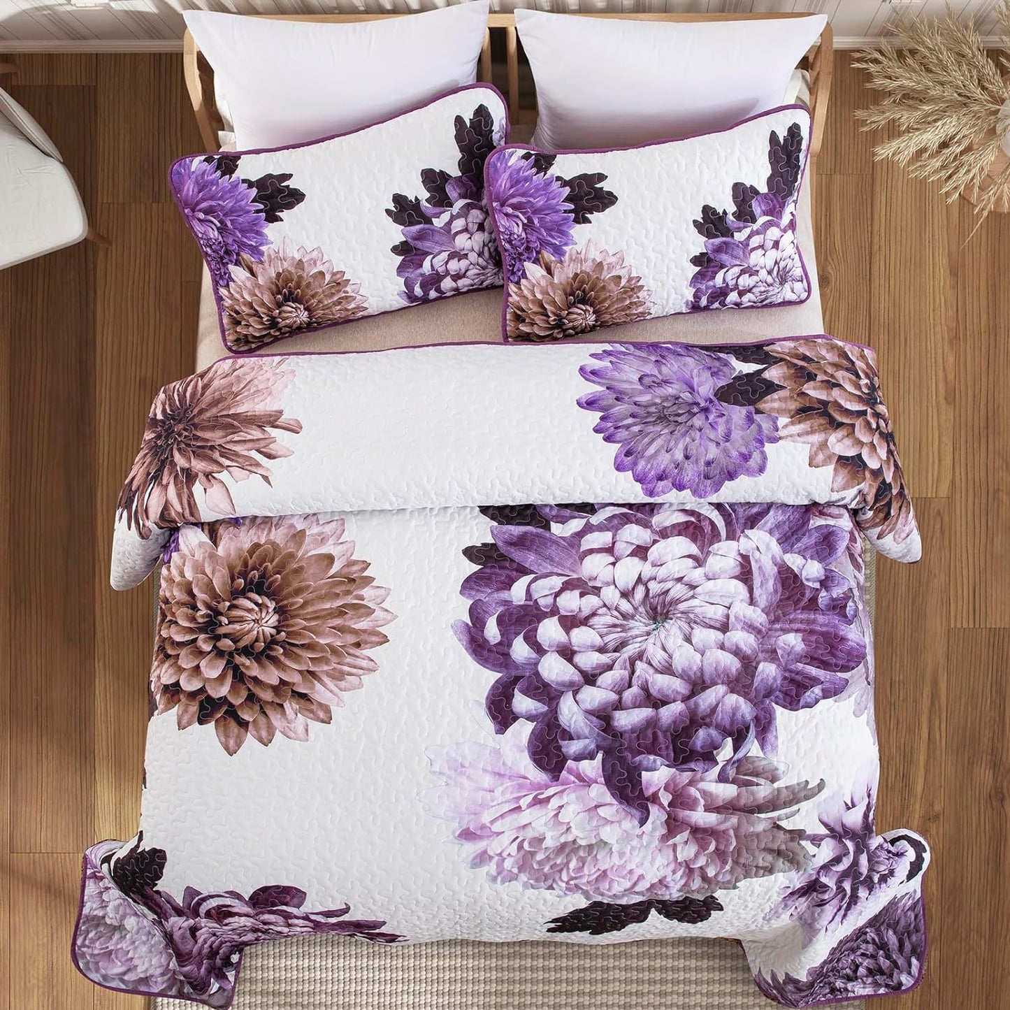 Ensemble de literie réversible 3 pièces bohème violet floral