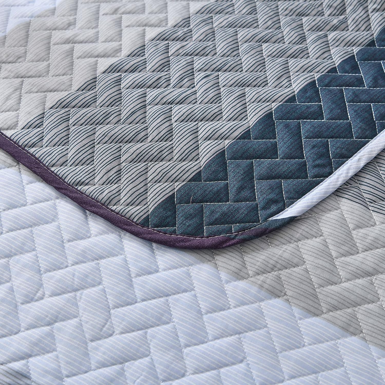 Boho Blue / Grey Reversible 3 Piece Bedding Quilt Set – DIN's