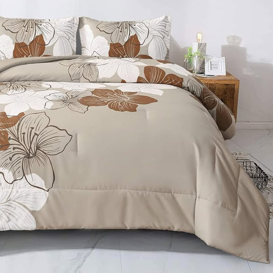 Taupe Bohemian Floral 3 Piece Comforter Set