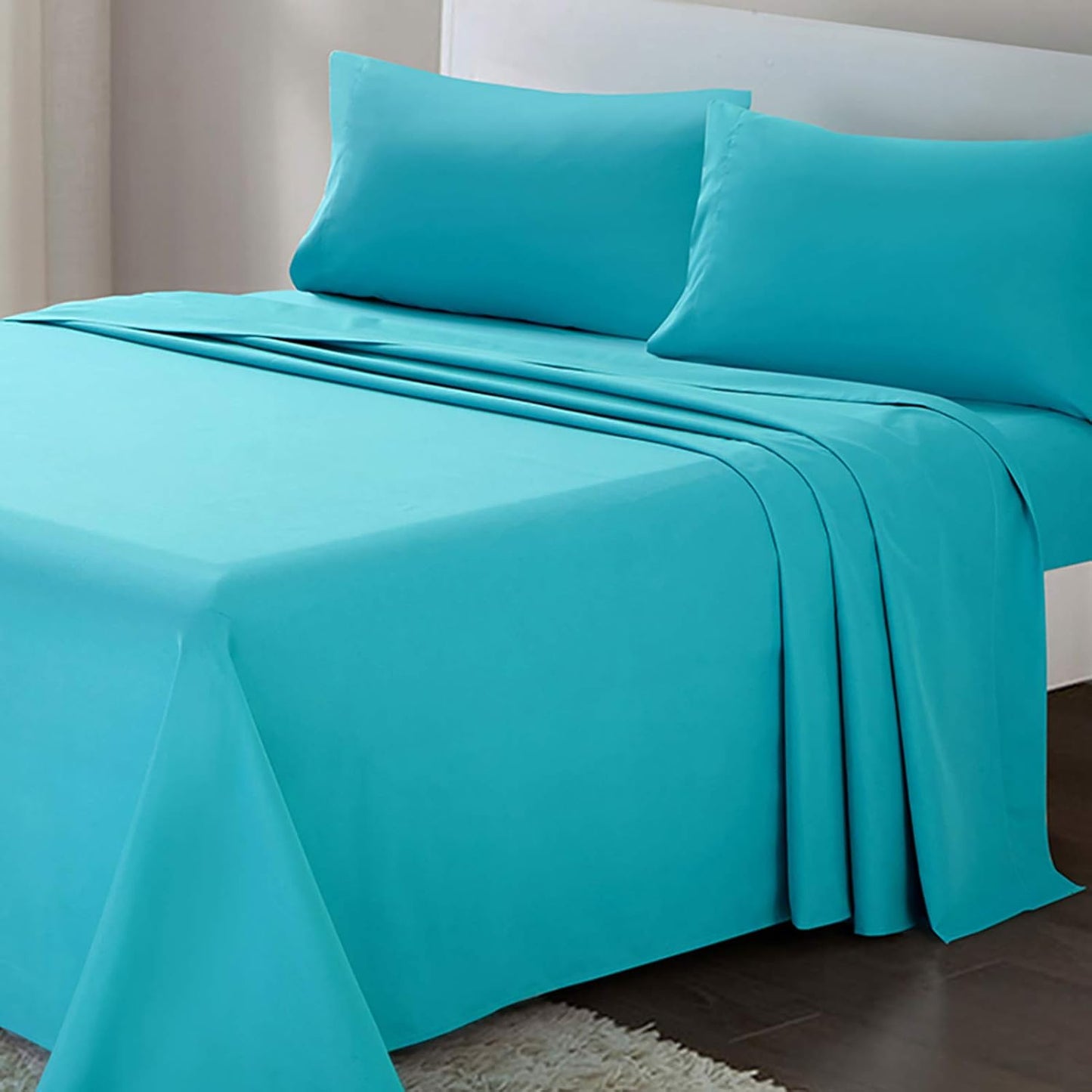 Ensemble de draps 6 pièces à poche profonde bleu sarcelle uni