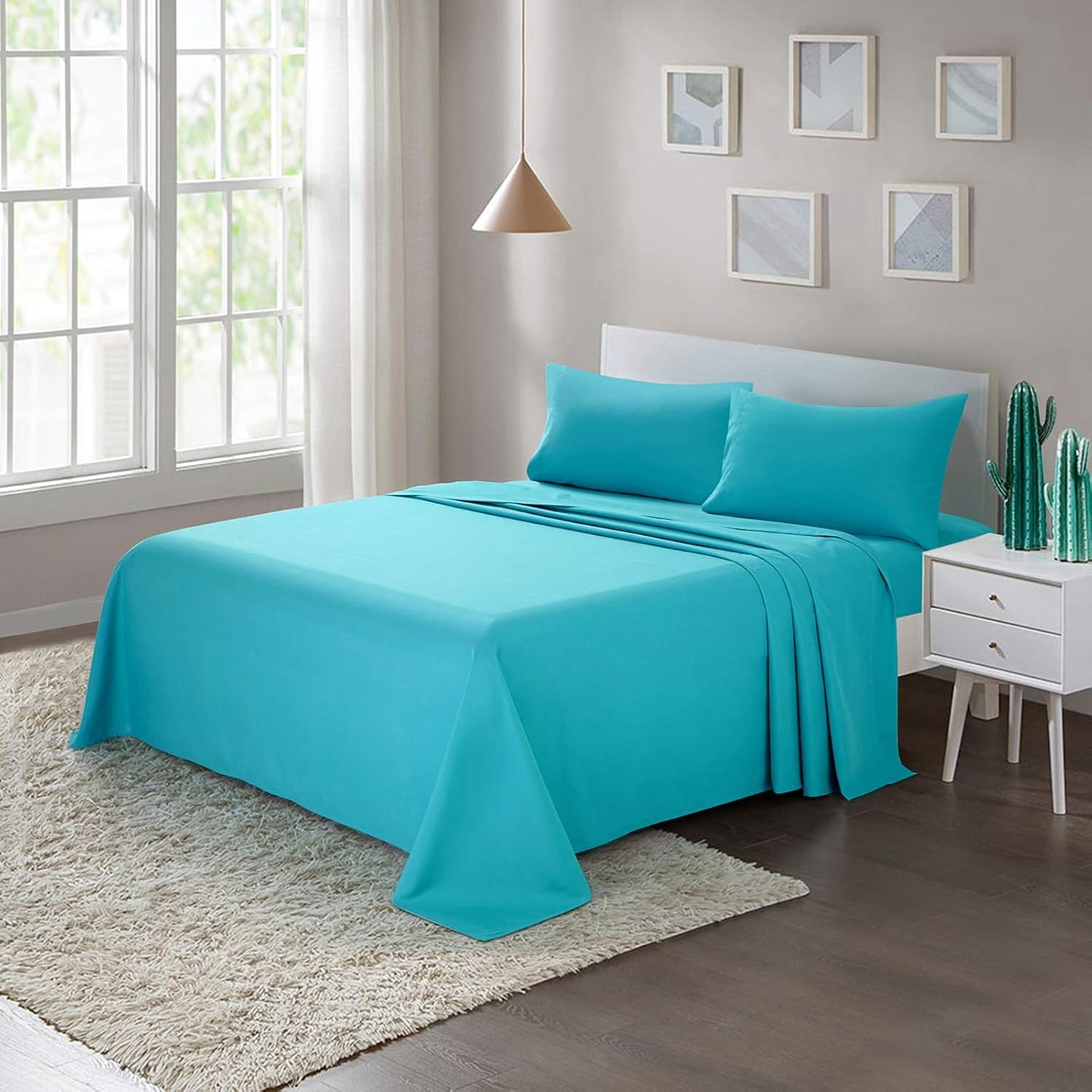 Ensemble de draps 6 pièces à poche profonde bleu sarcelle uni