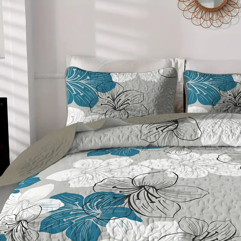 Teal Bohemian Floral 2/3 Piece Bedding Quilt Set