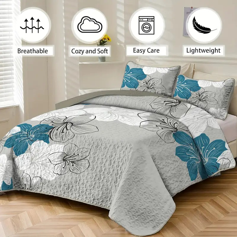 Teal Bohemian Floral 2/3 Piece Bedding Quilt Set