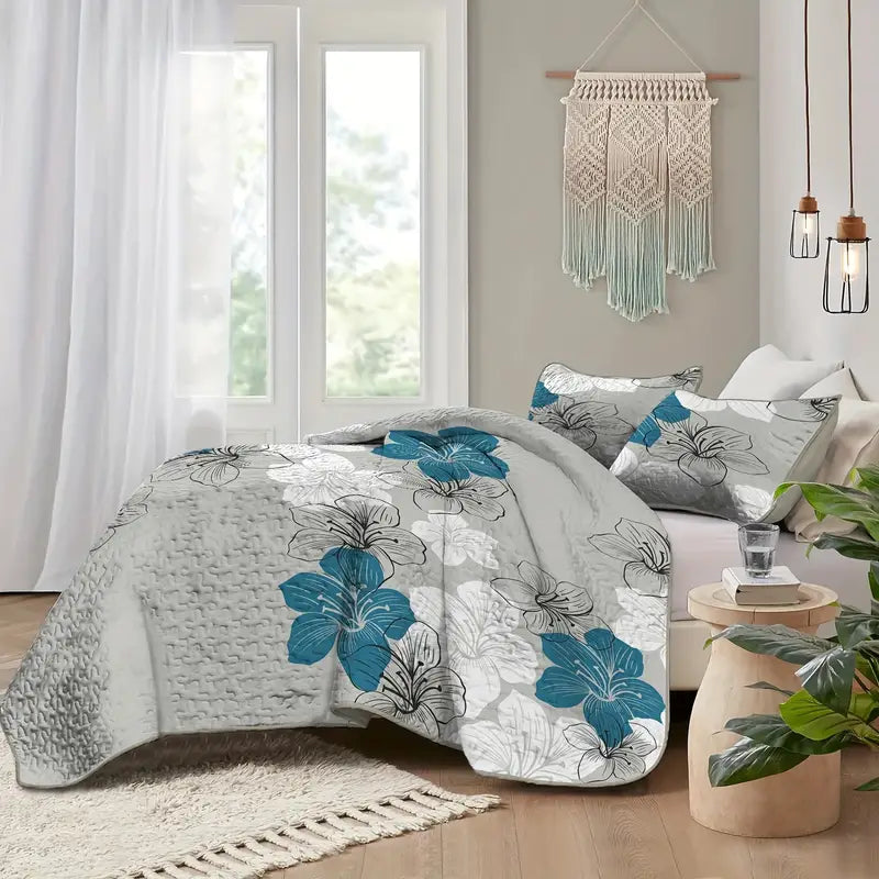 Teal Bohemian Floral 2/3 Piece Bedding Quilt Set