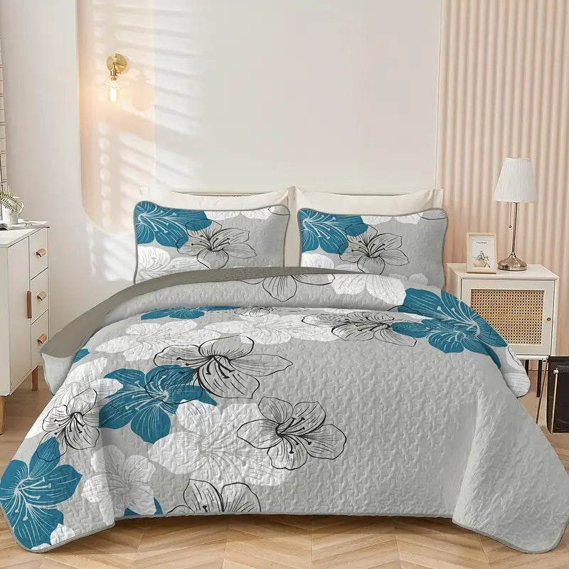 Teal Bohemian Floral 2/3 Piece Bedding Quilt Set