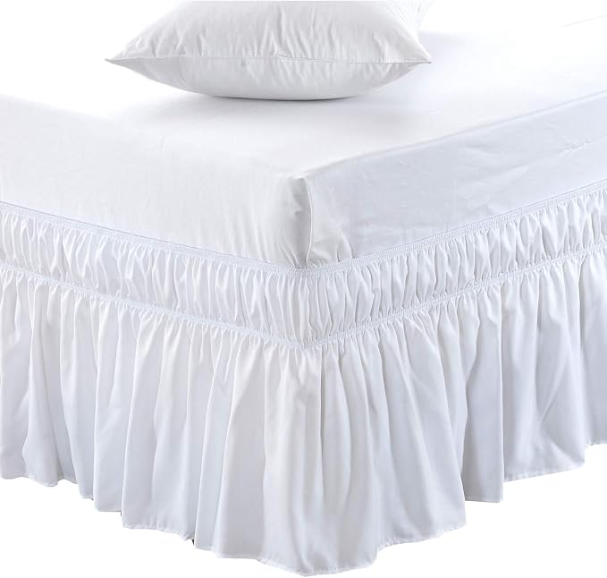 Solid White Ruffled Wrap Around Bed Skirt