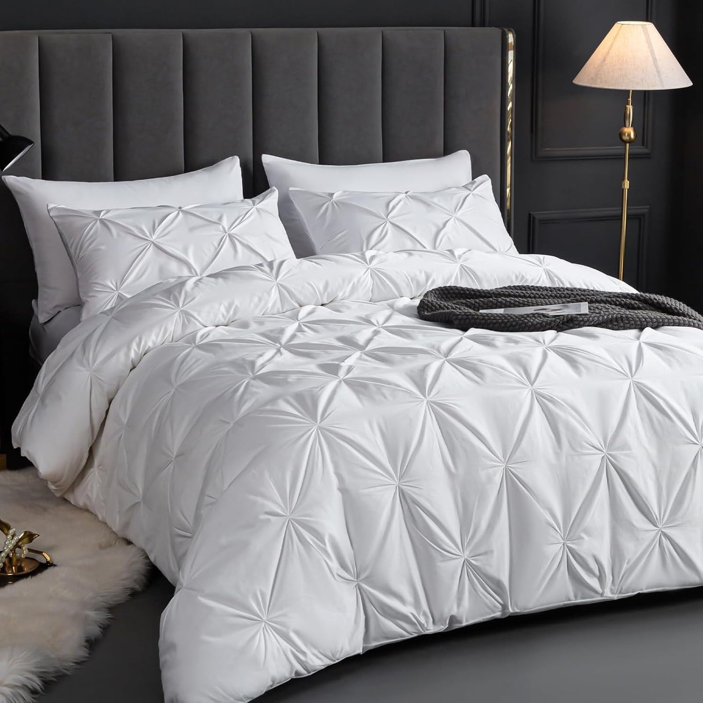 White Pinch Pleated 7 Piece Comforter Set